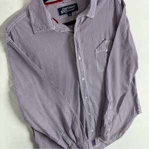 Canterbury‎ New Zealand Men's Dress Shirt XL Purple White Striped Cotton Rugby